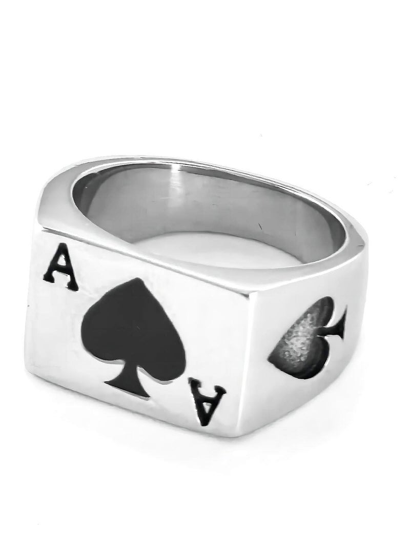 JAJAFOOK Men's Stainless Steel Ring, Poker Spade Ace, Black Silver,Sizes 10 - Image 4
